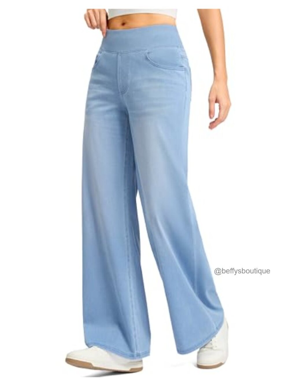 Wide Leg Jeans High Waisted Pull On Stretchy Denim Pants
